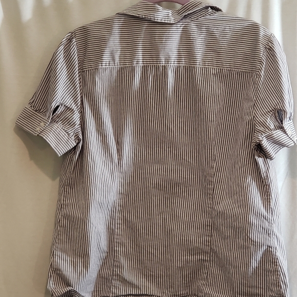 Meron Black White Striped Librarian Chic Blouse - Picture 3 of 3